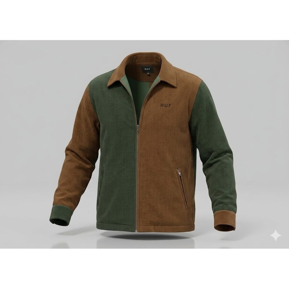 HUF Corduroy Colorblock Jacket Medium Green Earth Tones Skater Gorpcore Mens